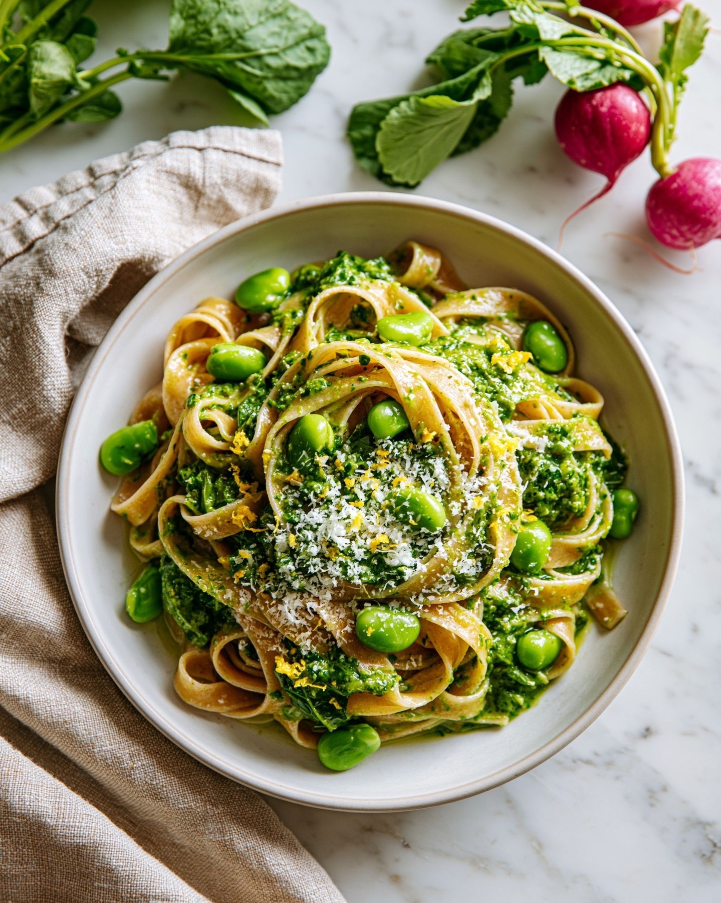 🌿 Makaron z pesto z liści rzodkiewki i bobem ✨
Liście rzodkiewki najczęściej lądują w koszu, a tymczasem można z nich przygotować pyszne, aromatyczne pesto. W połączeniu z bobem, parmezanem i pełnoziarnistym makaronem powstaje prosty, sezonowy obiad. Pyszny! I bardzo letni 💚Składniki na 2 duże porcje:🌿 180–200 g makaronu pełnoziarnistego (tagliatelle, linguine, penne lub dowolny)
🌿 1 szklanka ugotowanego i obranego bobu🌿 liście z 1 pęczka rzodkiewki
🌿 40 g orzechów włoskich lub pestek słonecznika
🌿 30 g startego parmezanu lub grana padano
🌿 1 mały ząbek czosnku
🌿 skórka otarta z 1/2 cytryny
🌿 1 łyżka soku z cytryny
🌿 60–80 ml oliwy extra virgin
🌿 sól morska i pieprz1️⃣ Bób ugotuj przez 3–4 minuty w osolonym wrzątku. Odcedź, przelej zimną wodą i obierz z łupinek.
2️⃣ Makaron ugotuj al dente według instrukcji na opakowaniu. Przed odcedzeniem zachowaj około 1/2 szklanki wody z gotowania.
3️⃣ Na suchej patelni upraż orzechy lub pestki przez 2 minuty.
4️⃣ Do blendera włóż liście rzodkiewki, orzechy, parmezan, czosnek, skórkę i sok z cytryny.
5️⃣ Blenduj, stopniowo dolewając oliwę, aż powstanie gęste i kremowe pesto. Dopraw solą i pieprzem.
6️⃣ Na patelnię przełóż ugotowany makaron, dodaj 2–3 łyżki pesto oraz odrobinę zachowanej wody z gotowania.
7️⃣ Wymieszaj, aż pesto równomiernie pokryje makaron.
8️⃣ Dodaj bób i podgrzewaj jeszcze przez chwilę.
9️⃣ Podawaj posypane dodatkowym parmezanem, świeżo mielonym pieprzem i odrobiną skórki cytrynowej.
.
.
.
#szybkaprzemiana #dietaprzyspieszajacametabolizm #dieta #menopauza #fit #odchudzanie #redukcja #makaron #pesto #bob #rzodkiewka #zerowaste #obiad #fitprzepis #zdroweprzepisy #sezonowo #letnieprzepisy #parmezan #makaronpelnoziarnisty #warzywa #zdrowejedzenie #przepisdnia #domowejedzenie #lunch #kolacja #lato #czerwiec #weekend #inspiracjekulinarne #pysznie