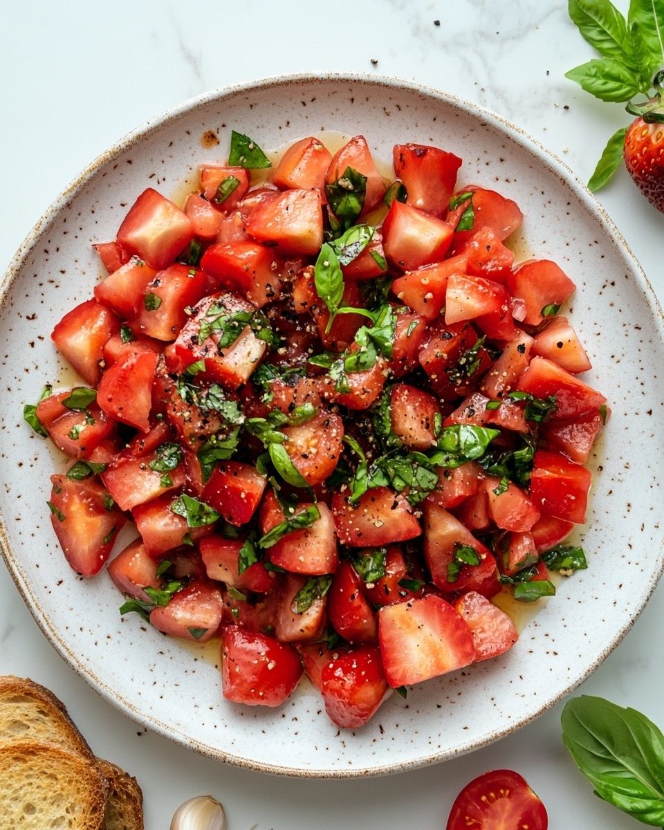 🍅🍓 Tatar z pomidora i truskawek ✨
To nie jest typowe połączenie, ale za to bardzo efektowe. Łączy 2 nasze polskie produkty z czołówki najbardziej lubianych. Soczyste pomidory i słodkie truskawki, do tego jeszcze aromatyczna bazylia i odrobina balsamico. Lekki, świeży i bardzo efektowny przepis, który świetnie sprawdza się latem. Wygląda elegancko, a przygotowanie zajmuje tylko chwilę 🌿
Jako samodzielne danie z żytnimi tostami lub jako dodatek do ryby, kurczaka bądź baza sałatki (można dodać inne warzywa, awokado, ser kozi, fetę itd).Składniki na 2 porcje:🍅 2 duże pomidory malinowe
🍅 200 g truskawek
🍅 1 mała szalotka lub 1/2 czerwonej cebuli
🍅 garść liści świeżej bazyliiv+ kilka listków bazylii do dekoracji
🍅 1 łyżka octu balsamicznego
🍅 1 łyżka oliwy extra virgin
🍅 sól morska, świeżo mielony pieprz, opcjonalnie: odrobina chili, 1/2 łyżeczki miodu
Do podania (opcjonalnie):
🍅 2–3 kromki chleba żytniego na zakwasie
🍅 1 ząbek czosnku
🍅 oliwa do skropienia1️⃣ Pomidory natnij na krzyż, zalej wrzątkiem na około 30 sekund, następnie przełóż do zimnej wody. Obierz ze skórki i usuń gniazda nasienne.
2️⃣ Pomidory i truskawki pokrój w drobną kostkę. Szalotkę posiekaj bardzo drobno, a bazylię pokrój w cienkie paseczki.
3️⃣ W misce delikatnie wymieszaj pomidory, truskawki i szalotkę.
4️⃣ Dodaj sól, pieprz, ocet balsamiczny i oliwę. Jeśli truskawki są mało słodkie, możesz dodać odrobinę miodu. Bazylię dodaj na końcu.
5️⃣ Wstaw do lodówki na około 15 minut, aby smaki się przegryzły.
6️⃣ Chleb skrop oliwą i opiecz na suchej patelni, w tosterze lub piekarniku.
7️⃣ Ciepłe grzanki natrzyj przekrojonym ząbkiem czosnku.
8️⃣ Tatar przełóż na talerze, a jeśli ma być elegancko: przy pomocy obręczy lub małej miseczki. Udekoruj listkami bazylii, świeżo mielonym pieprzem i podawaj z grzankami.
.
.
.
#szybkaprzemiana #dietaprzyspieszajacametabolizm #dieta #menopauza #fit #odchudzanie #redukcja #tatar #pomidory #truskawki #bazylia #grzanki #chlebzytni #letnieprzepisy #sezonowo #fitprzepis #zdroweprzepisy #przystawka #kolacja #lunch #zdrowejedzenie #przepisdnia #domowejedzenie #warzywa #lato #czerwiec #weekend #jemzdrowo