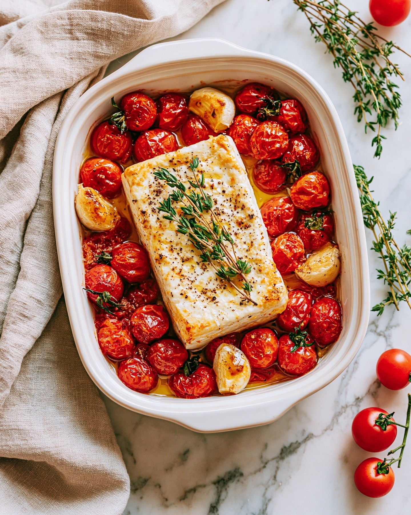 🍅 Viral z TikToka: pieczona feta z pomidorkami i tymiankiem – kremowy sos do makaronu.
Fenomen tego dania tkwi w prostocie - kilka składników po upieczeniu zamienia się w kremowy, aromatyczny sos, który idealnie oblepia makaron. Każdy lubi makaron z sosem! 🍅 Podaję też zamienniki dla makaronu dla osób pragnących jeść lżej.Składniki na 4 porcje:Do piekarnika:
🍅 1 opakowanie (ok. 200 g) fety – najlepiej oryginalnej greckiej (favita też w ostateczności może być)
🍅 ok. 500 g pomidorków koktajlowych
🍅 4–5 ząbków czosnku
🌿 3–4 gałązki świeżego tymianku
🌿 1 łyżeczka suszonego tymianku lub oregano
🫒 4 łyżki oliwy z oliwek extra virgin
🌶️ świeżo mielony pieprz i szczypta chili lub płatków chili
🧂 odrobina soliDo podania:
🍝 250 g suchego makaronu – np. penne, fusilli lub rigatoni (można zastąpić makaronem orkiszowym razowym lub dla liczących kalorie makaronem konjac - w przypadku konjac pół opakowania na porcję)
🌿 kilka listków świeżej bazylii, opcjonalnieSposób przygotowania:1️⃣ Rozgrzej piekarnik do 200°C góra-dół. Pomidorki i czosnek włóż do naczynia żaroodpornego, polej 2 łyżkami oliwy i wymieszaj. Na środku połóż fetę, polej ją pozostałą oliwą i posyp pieprzem, tymiankiem oraz chili. Na wierzchu ułóż gałązki świeżego tymianku.
2️⃣ Piecz przez 25–30 minut, aż pomidorki popękają i puszczą sok, a feta lekko się zrumieni.
3️⃣ W międzyczasie ugotuj makaron al dente. Zachowaj około 1/2 szklanki wody z gotowania.
4️⃣ Wyjmij naczynie z piekarnika i usuń gałązki tymianku. Fetę, pomidorki i czosnek rozgnieć widelcem. Czosnek wyciśnij z łupinek i dokładnie wymieszaj wszystko na kremowy sos. Jeśli sos jest zbyt gęsty, dodaj 2–3 łyżki wody z gotowania makaronu.
5️⃣ Do naczynia dodaj odcedzony makaron i dokładnie wymieszaj z sosem. Na koniec dodaj posiekaną bazylię.
.
.
.
#szybkaprzemiana #przepis #dieta #odchudzanie #jesień